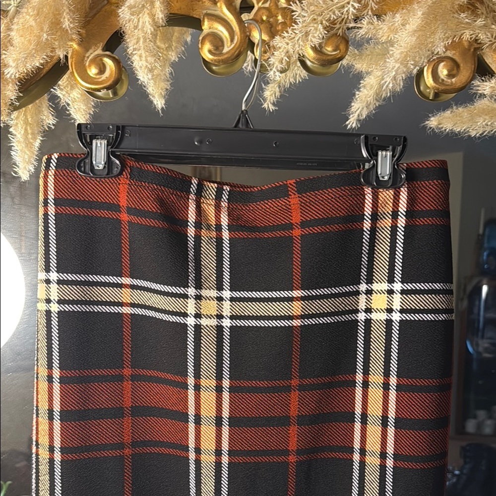 Shein Plaid Tartan Black, Red, White, & Tan Pencil Skirt - Picture 2 of 3